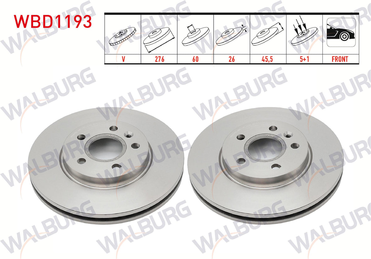 WALBURG WBD1193 Brake Disc Front Air 5 Bjn 276X26x60x45 — Brake Rotors & Drums