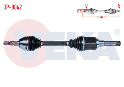 Veka OP-8042 Complete Axle Left Front Opel Astra J 1.4 T-1.6i A-T Length 643mm 2009-2016 — Axles, CV Joints & Boots