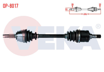 Veka OP-8017 Complete Axle Left Front Length 616mm Opel Corsa D 1.3 CDTi (Dtj) 2006-2014 / Chevrol — Axles, CV Joints & Boots
