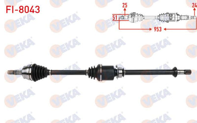 Fiat 51787180 Fiorino 1.3 Euro 4 Right Axle Complete Veka 225 2007-2013 — Axles, CV Joints & Boots