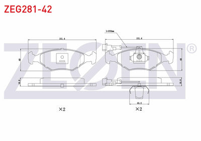 Zegen ZEG281-42 Brake Pad Front with Connector Fiat Palio 1.2i 16V 1996-2005 / Palio 1.4i 1996-2005 / Palio 1.6i — Brake Pads