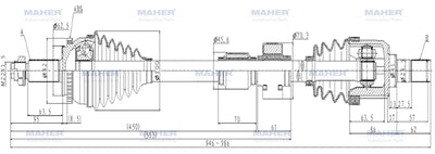 MAHER 02000 Axle Complete Front I-30 07-11 / Right Diesel A-T with ABS 46 Teeth 946mm — Axles, CV Joints & Boots