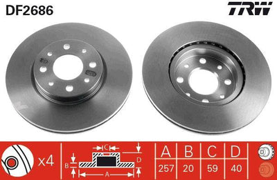 TRW DF2686 Front Brake Disc Fiat Doblo Albea Palio Fiorino Linea Bravo Panda Stilo Idea Tempra Tipo Ma — Brake Rotors & Drums