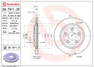 Brembo 09.7911.21 Brake Disc Rear UV Coated Jaguar — Brake Rotors & Drums