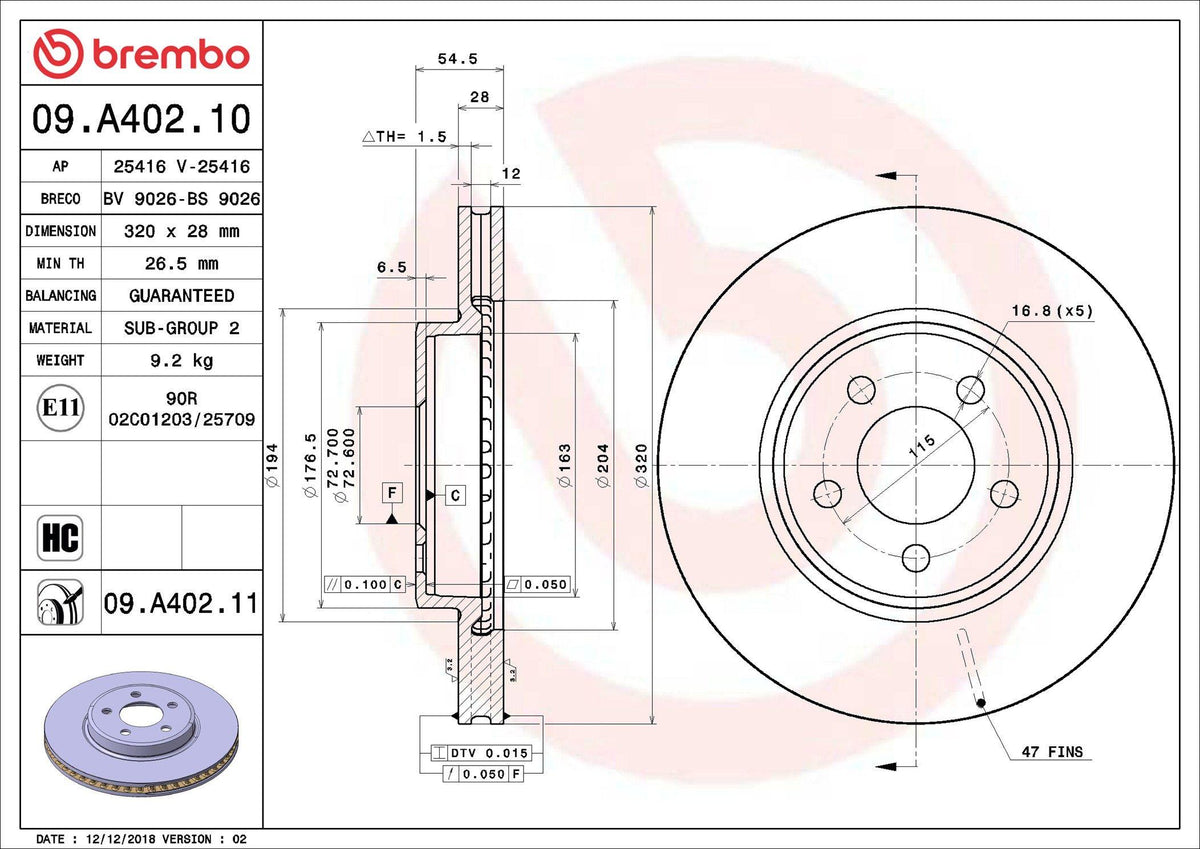 Brembo 09.A402.11 Brake Disc Front Chevrolet 300 UV Coated — Brake Rotors & Drums