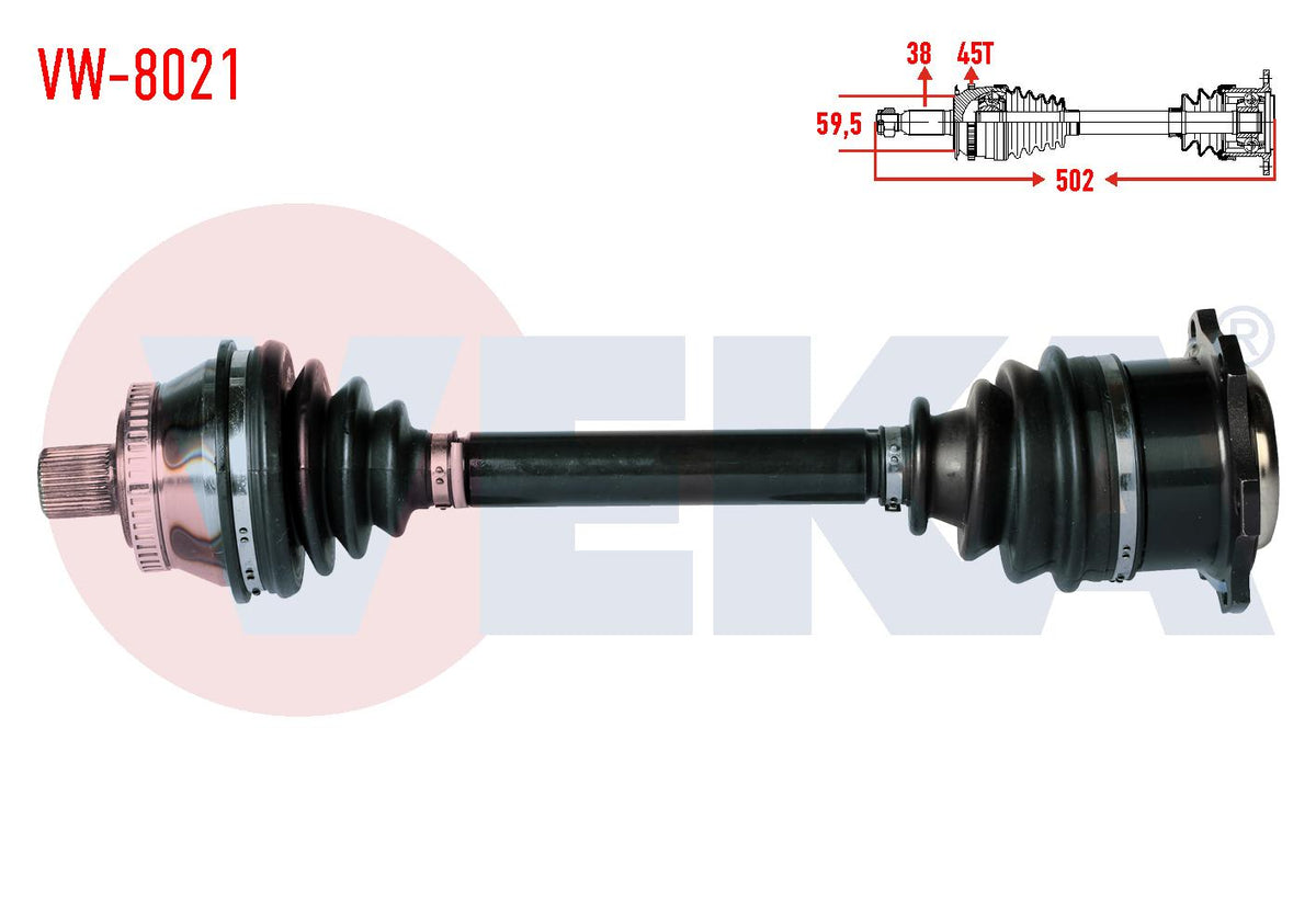 Veka VW-8021 Complete Axle Right Front Volkswagen Passat (3B2) 1.9 TDI ABS li 45 Outer Length 502m — Axles, CV Joints & Boots