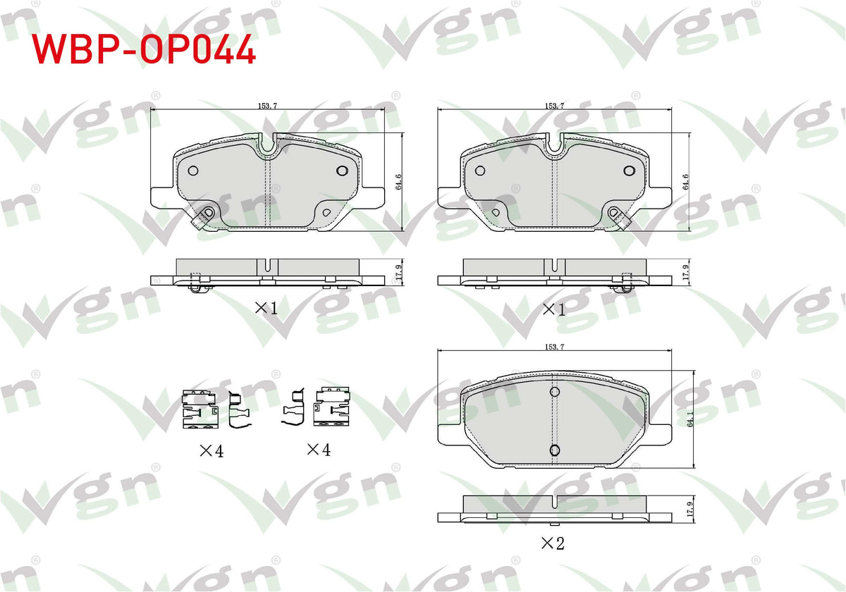 WGN WBP-OP044 Brake Pad Front with Wear Indicator Opel Insignia B 1.5T-1.6 CDTi-2.0 CDTi-2.0T 17 Rim 2017
