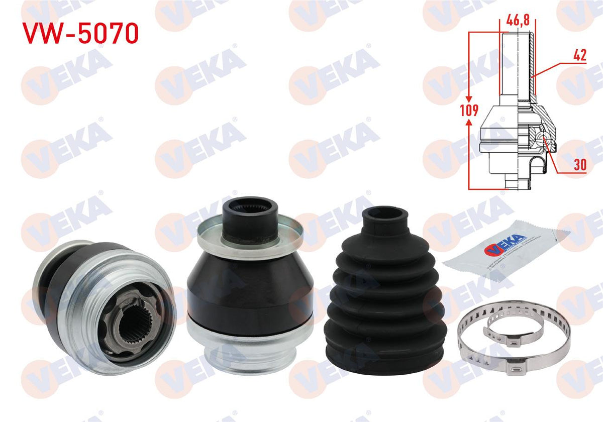 Veka VW-5070 CV Joint Left Front Inner Volkswagen Transporter VI 2.0 TDI M-T 42X30x47 Length 109 mm 2015