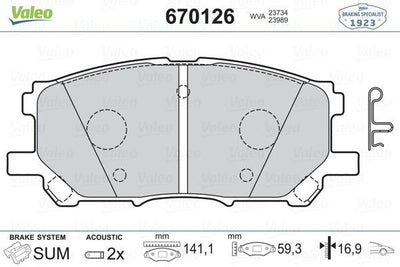 Valeo 670126 Brake Pad Front Lexus RX 300 03-