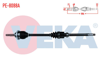 Veka PE-8088A Complete Axle Right Front Peugeot 206 + 1.4 HDi with ABS 48 Outer Length 886 mm 2009 — Axles, CV Joints & Boots