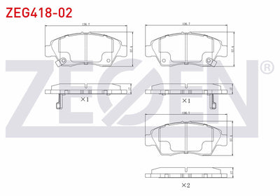 Zegen ZEG418-02 Brake Pad Front with Wear Indicator Honda Civic VI 1.6i 1995-2001 /Civic VI 1.5i 1995-2001 /Civi — Brake Pads