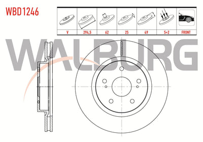 WALBURG WBD1246 Brake Disc Front Air 5 Bjn 294,5X25x62x49 Suzuki Grand Vitara II (Jt) 1.6 Vvt-I 5 Door — Brake Rotors & Drums