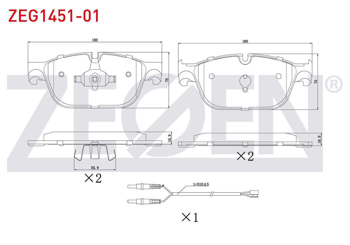 Zegen ZEG1451-01 Brake Pad Front with Connector Citroen C4 1.6 Thp 2009-2016 / Ds4 1.6 Thp-2.0 HDi 2011-/ Ds5 1. — Brake Pads