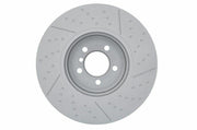 bosch disk brake 13-1 series front view, bosch disk brake 3 series top view, bosch brake disk detailed specifications BOSCH 0986479E10 - Disk Brake 13-1 Series (F20-F21) & 3 Series (F30-F80) | 2 Pieces BOSCH Disk Brake 13-1 Series - High-Performance Design bosch, disk-brake, car-parts, high-performance-brake, ventilated-brake-disk, drilled-brake-disk, mechanics, car-owners, braking-system, ai-generated