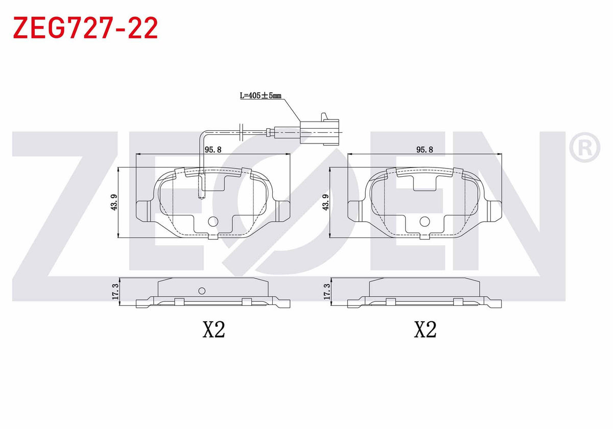 Zegen ZEG727-22 Brake Pad Rear Pair with Connector Fiat Linea (323) 1.6 Mjt 2010-/ Linea (323) 1.4 2010 — Brake Pads