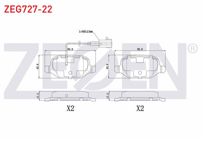 Zegen ZEG727-22 Brake Pad Rear Pair with Connector Fiat Linea (323) 1.6 Mjt 2010-/ Linea (323) 1.4 2010 — Brake Pads