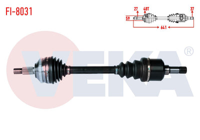 Veka FI-8031 Complete Axle Left Front Fiat Scudo (220P) 1.9 TD with ABS 48 Outer Length 641mm 1996 — Axles, CV Joints & Boots