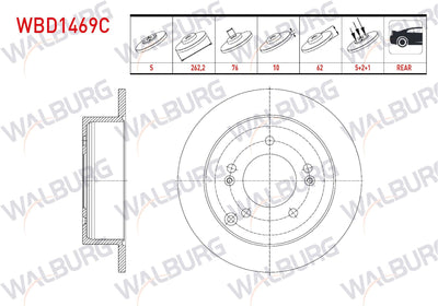 WALBURG WBD1469C Brake Disc Rear Straight Coated 5 Bjn 262 — Brake Rotors & Drums