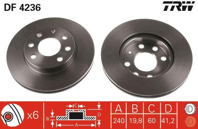 TRW DF4236 Brake Disc Front Opel Corsa C 00>, 240mm and 2 more models — Brake Rotors & Drums