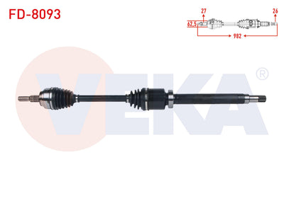 Veka FD-8093 Complete Axle Right Front Length 982mm Ford Transit Connect 1.5 TDCi 100 Hp M-T 5 Gea — Axles, CV Joints & Boots