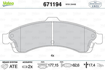 Valeo 671194 Brake Pad Front-Chevrolet Blazer 5.34X409 04-08 — Brake Pads