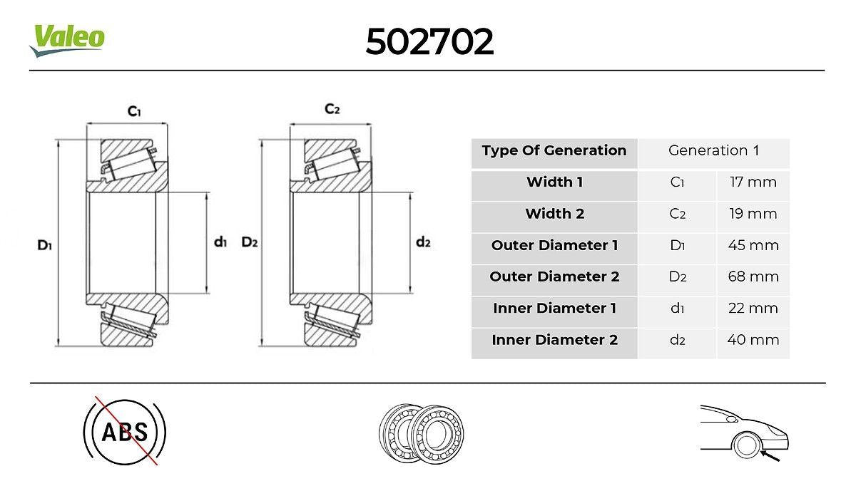 Valeo 502702 Wheel Bearing Front (Seal with) C219 04 > 10 W211 02 > 08 S211 03 > 09 R230 06 > 12 — Wheel Bearings