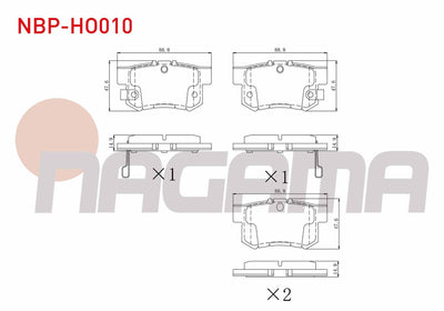 NAGAMA NBP-HO010 Brake Pad Rear with Wear Indicator Civic VII 1.4i 2000-2006 / Civic VIII 1.6 2005-2012 / Civic VI 1.6i 1995-2001 / Civic VI 2.0i 1995-2001 / Civic VII 1.4i 2000-2006 / Civic Type-R 2.0