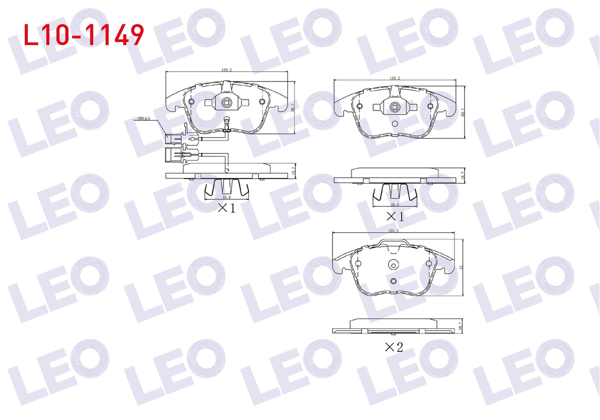 LEO L10-1149 Brake Pad Front with Connector Audi A4 (8K2,B8) 1.8 TFSI 2007-2015 / A4 (8K2,B8) 2.0 TFSI 2007-2015 / A4 (8K2,B8) 2.0 TDI 2007-2015