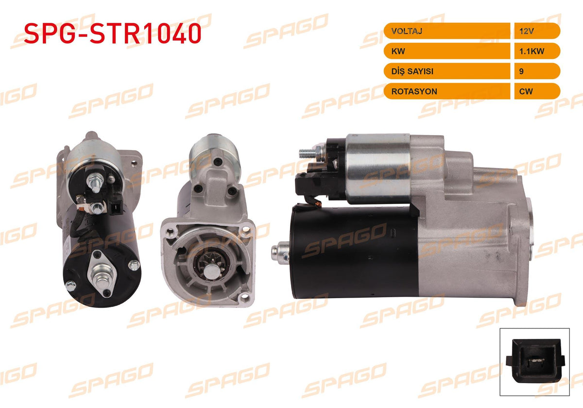 SPAGO SPG-STR1040 Starter Motor 12V 1.1Kw 9 Outer Cw (Str6554) Polo 94-01 / Ibiza 02-07 / Fabia 99-08 ( — Starting & Charging