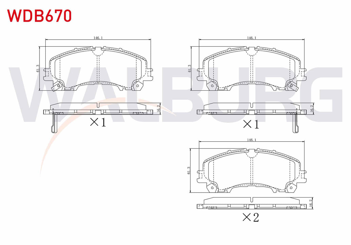 WALBURG WDB670 Brake Pad Front with Wear Indicator Nissan X-Trail (T32) 1.6 dCi 2013-/ X-Trail (T32) 1.6 dCi 4X4 — Brake Pads