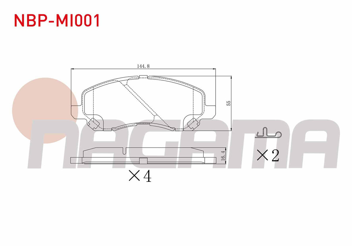 NAGAMA NBP-MI001 Brake Pad Front with Wear Indicator Mitsubishi Lancer VII 1.6 2003-2007 / Lancer 2.0 2007-/ Lancer 1.8 2007-/ Asx 1.6 16 Rim 2010-/ Asx 1.8 4X4 16 Rim 2010-/ Jeep Compass 2.0 Crd 2006-/
