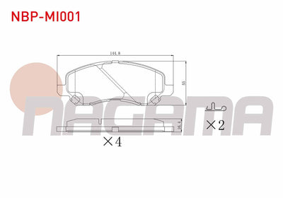 NAGAMA NBP-MI001 Brake Pad Front with Wear Indicator Mitsubishi Lancer VII 1.6 2003-2007 / Lancer 2.0 2007-/ Lancer 1.8 2007-/ Asx 1.6 16 Rim 2010-/ Asx 1.8 4X4 16 Rim 2010-/ Jeep Compass 2.0 Crd 2006-/