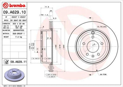 Brembo 09.A629.10 Brake Disc Rear Air (303-5)-(Chevrolet Captiva 07 / 12 / Opel Antara 07 / 12) — Brake Rotors & Drums