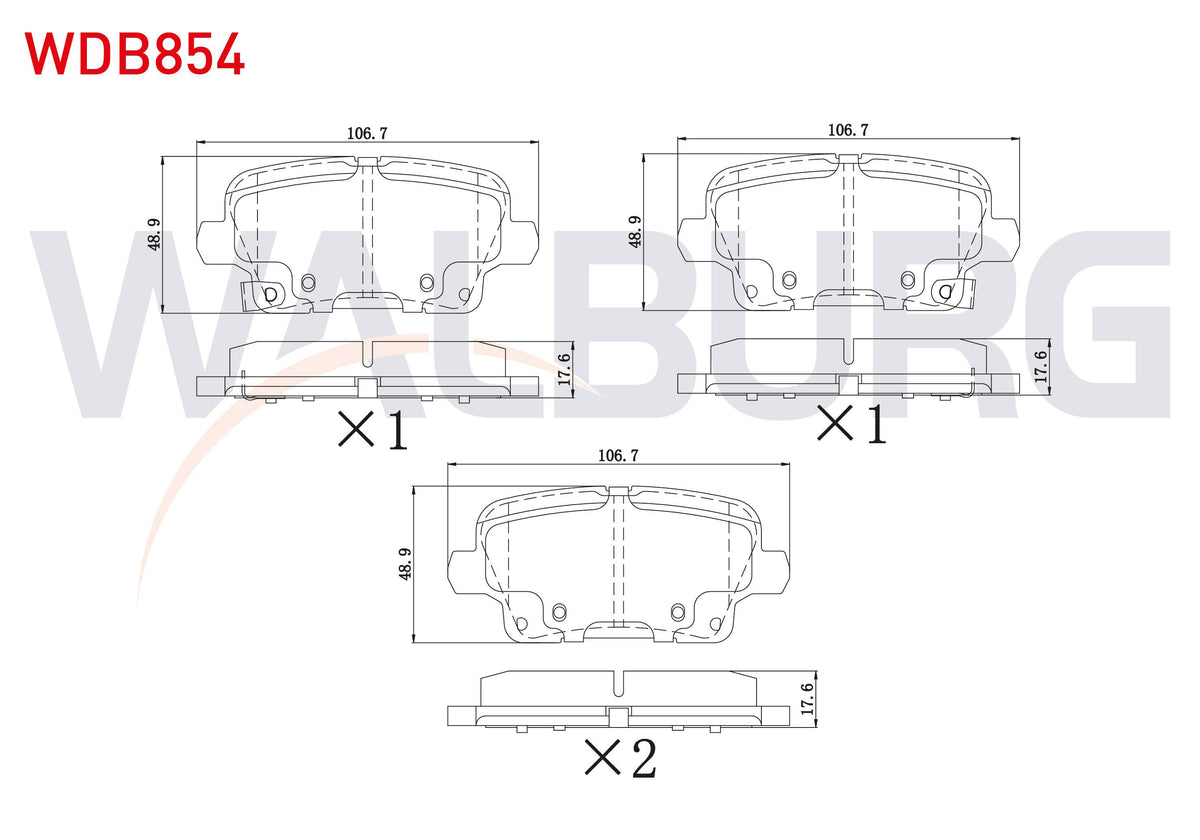 WALBURG WDB854 Brake Pad Rear with Wear Indicator Opel Insignia B (Z18) 1.5 T-1.5 D-1.6 CDTi-2.0 CDTi 2017 — Brake Pads
