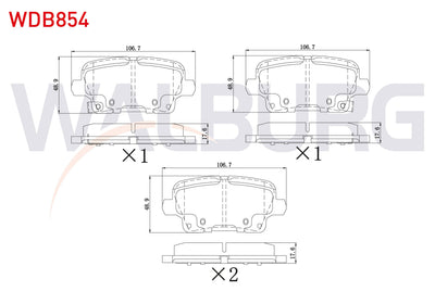 WALBURG WDB854 Brake Pad Rear with Wear Indicator Opel Insignia B (Z18) 1.5 T-1.5 D-1.6 CDTi-2.0 CDTi 2017 — Brake Pads