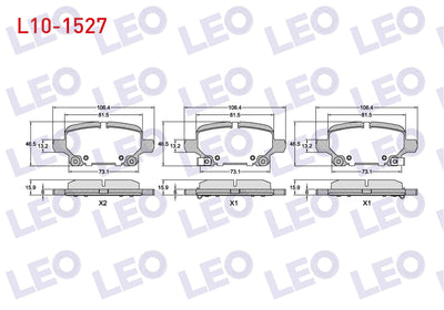 LEO L10-1527 Brake Pad Rear Opel Insignia B 17-18-20 Rim 2017