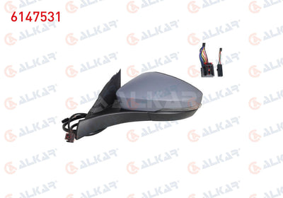 Alkar 6147531 Outer Rear View Mirror Left Electric Aspheric Heated Primed Automatic Folding with — Tail, Signal & Reflectors