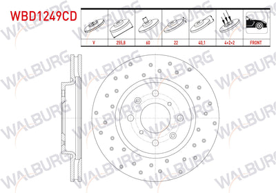 WALBURG WBD1249CD Brake Disc Front Air Coated Performance Drilled 4 Bjn 255 — Brake Rotors & Drums