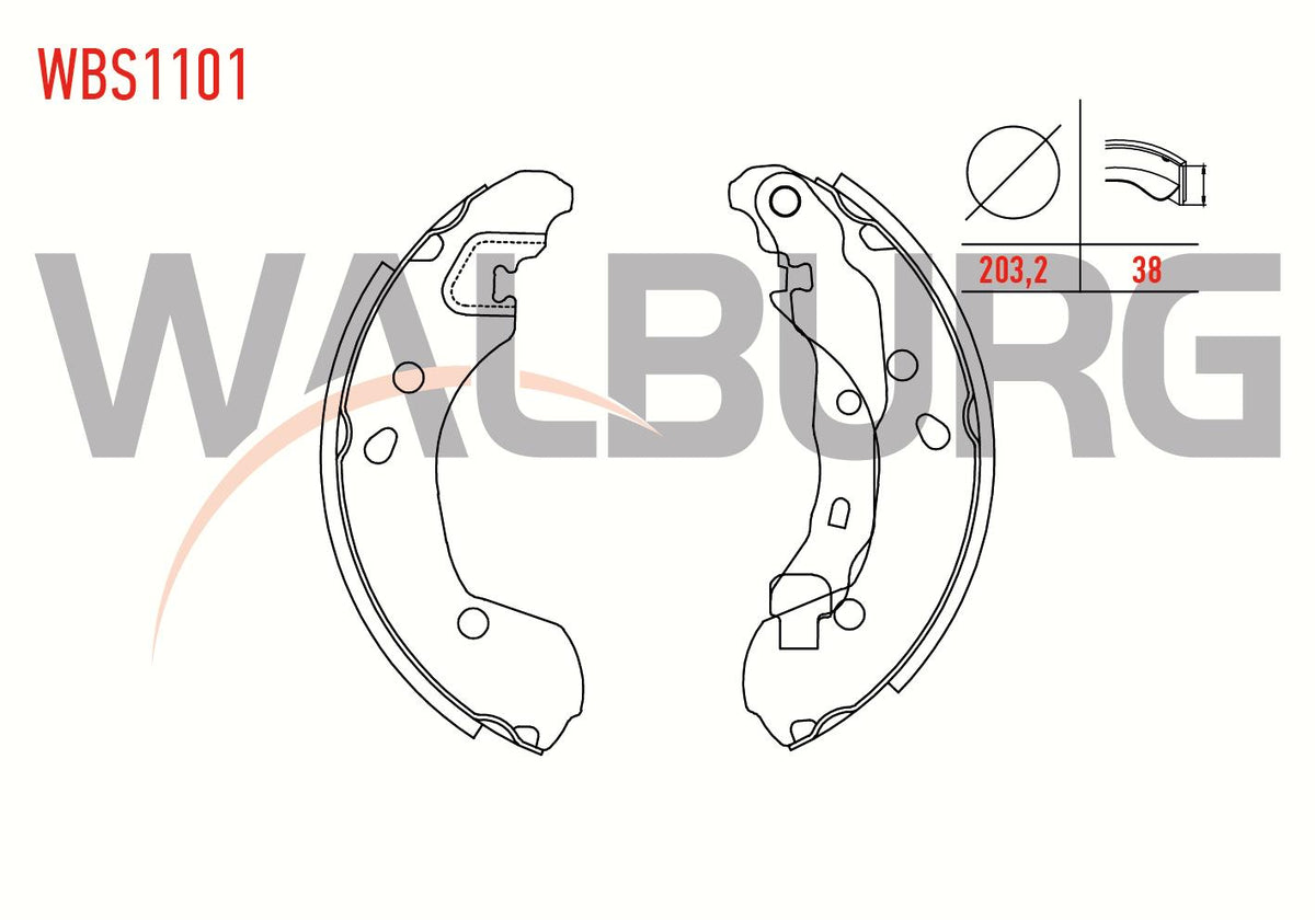 WALBURG WBS1101 Brake Shoe Rear Renault Clio III 1.5 dCi with Lever 203 — Brake Cables & Hardware