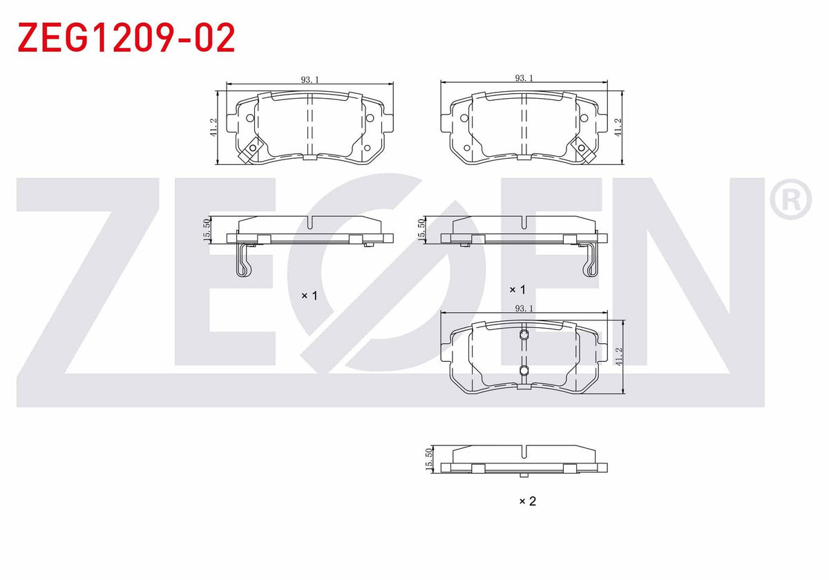 Zegen ZEG1209-02 Brake Pad Rear with Wear Indicator Hyundai Accent Era 1.5 CRDi-1.6 Cvvt 2006-2012 / i30 1.6 CRD — Brake Pads