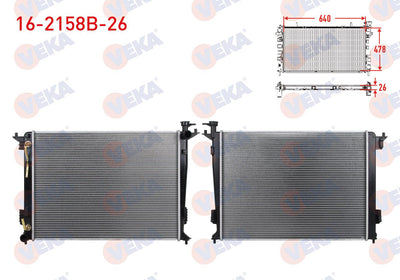 Veka 16-2158B-26 Su Radiator Brazing Thickness 26mm Hyundai Ix35 (Lm) 2.0i 16V A-T (Kore Uretımı) 2010-/ Kia Sportage (Sl) 2.0 Cvvt A-T 2010
