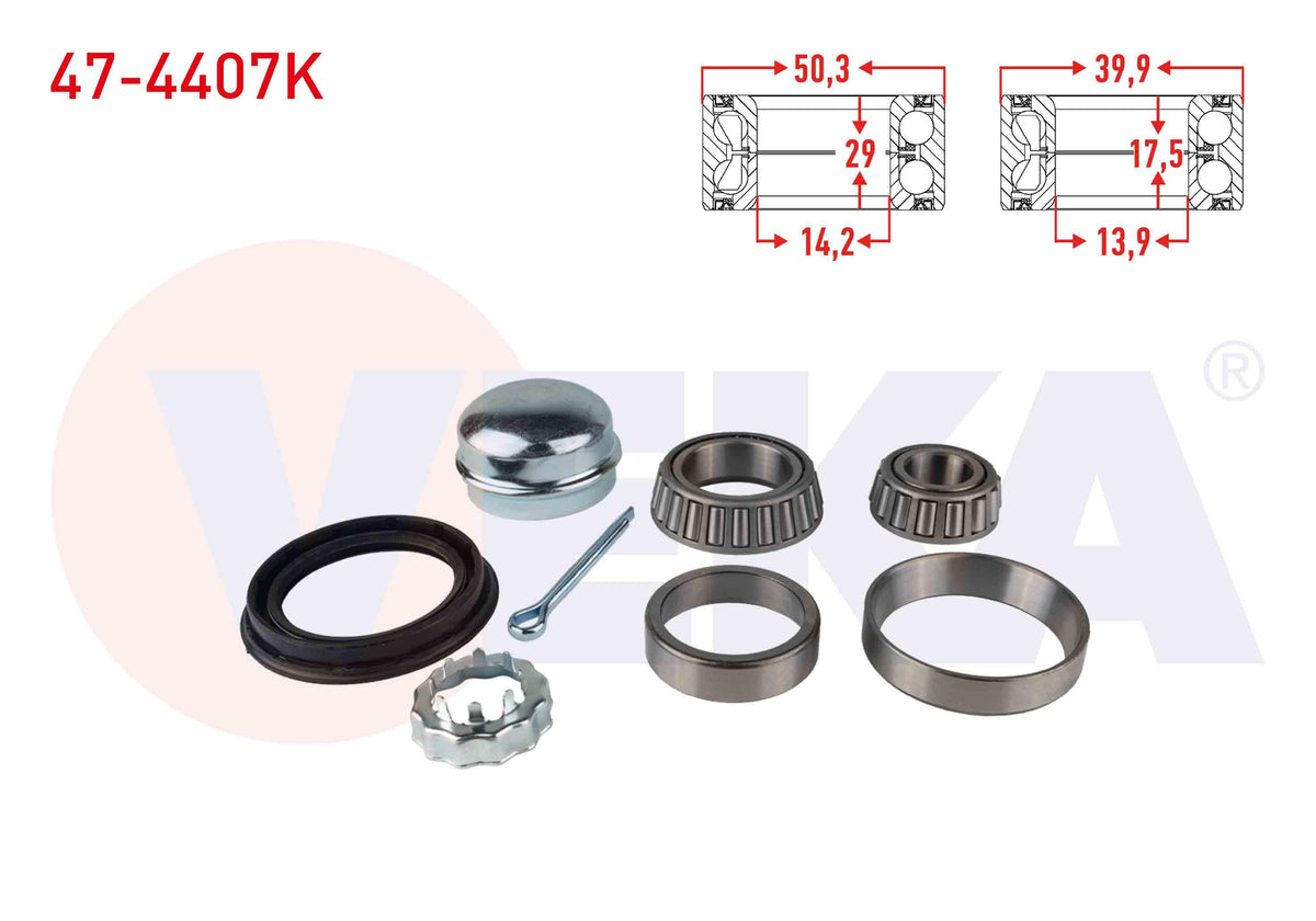 Veka 47-4407K Rear Wheel Bearing Kit Left-Right Polo 1.6i 1994-1999 / Caddy 1.9 TDI 1995-2004 / Golf II-III — Wheel Bearings
