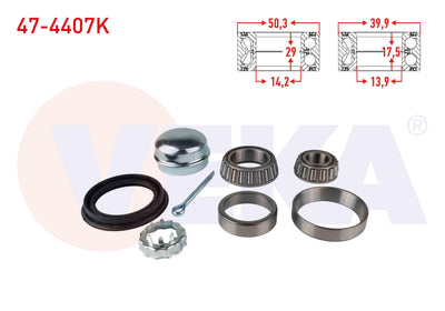 Veka 47-4407K Rear Wheel Bearing Kit Left-Right Polo 1.6i 1994-1999 / Caddy 1.9 TDI 1995-2004 / Golf II-III — Wheel Bearings