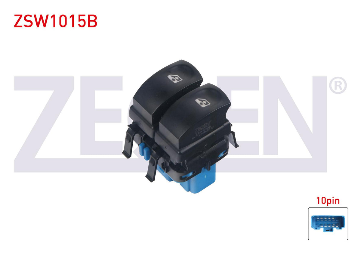 Zegen ZSW1015B Glass Release Switch Twin Blue with Socket Orange Light 10 Pin Renault Clio III 2005-2012 — Switches & Relays