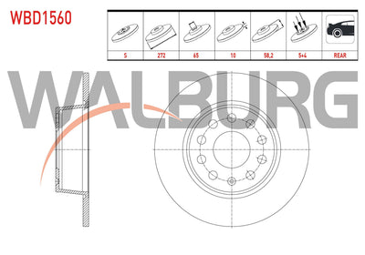 WALBURG WBD1560 Brake Disc Rear Straight 5 Bjn 272X10x65x58 — Brake Rotors & Drums