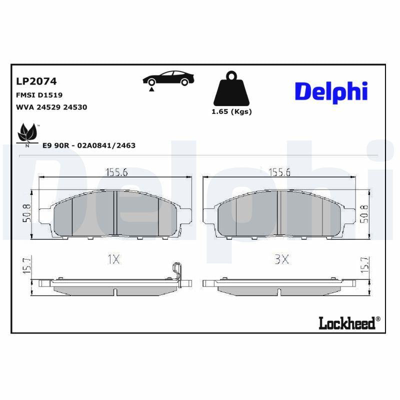 Delphi LP2074 Front Brake Pad L200 2.5 Di-D 06-15, 2.4 Di-D 15- and 2 more models — Brake Pads