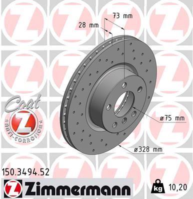 Zimmermann 150.3494.52 Brake Disc Front BMW F25 F26 Drilled — Brake Rotors & Drums