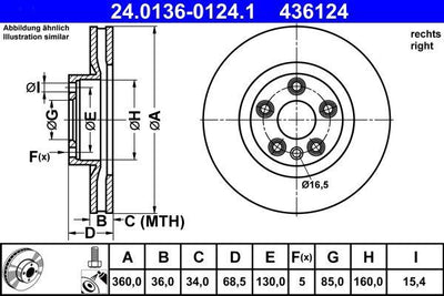 ATE 24.0136-0124.1 Brake Disc Right — Brake Rotors & Drums