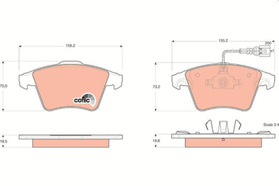 TRW GDB1555 Brake Pad Front VW Transporter T5/T6/T7 16 Rim with Connector 1.9 TDI-2.0 TDI-2.5 TDI