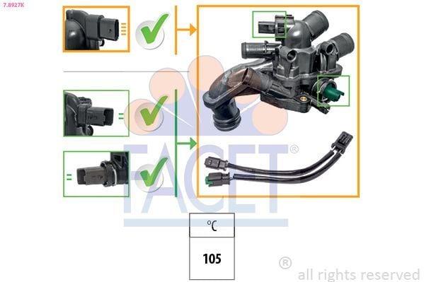 FACET 7.8927K Thermostat Complete - Fits P3008, P308 and 8 more models — Water Pump & Thermostat